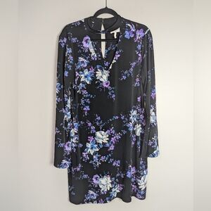 XL Laundry by Shelli Segal Black Floral Split Sleeve Mini Dress